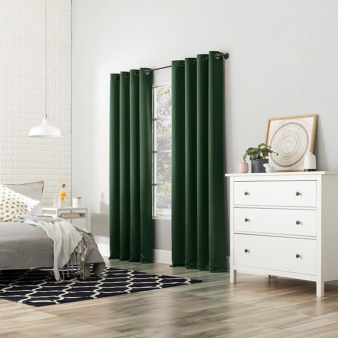 Sun Zero Nordic 2-Pack Theater Grade Noise Reducing Extreme 100% Blackout Grommet Curtain Panel Pair, 52" x 96", Evergreen