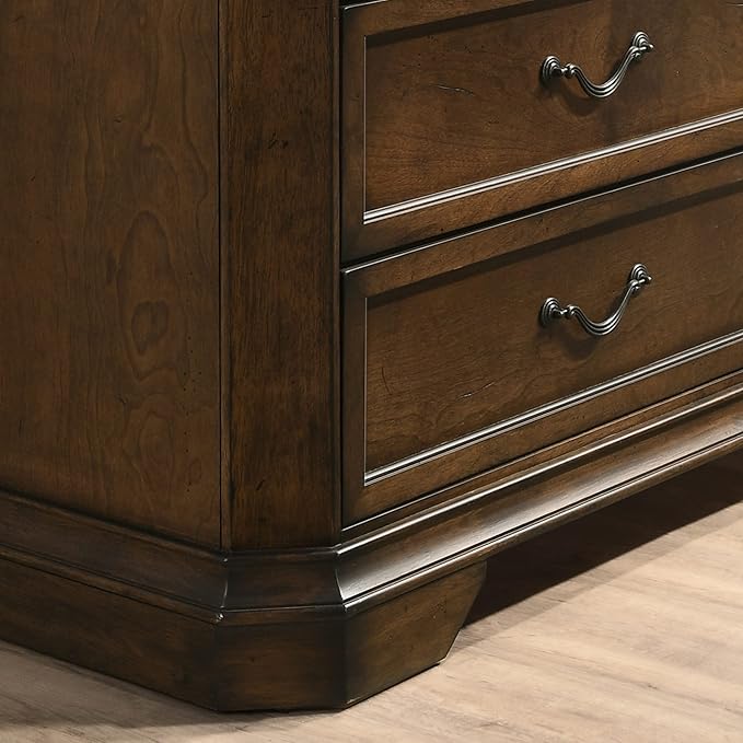 Roundhill Furniture Maderne Traditional Wood 3-Drawer Nightstand, Antique Walnut Finish