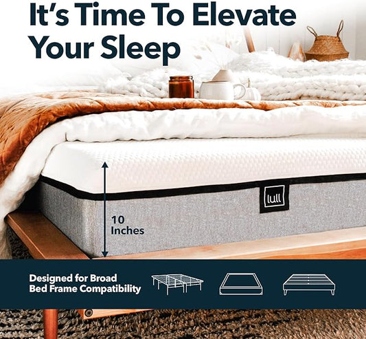 Lull Original 5 Layer Memory Foam Mattress | Memory Foam Twin Mattress 10 inch | Bed in a Box with Cooling Tech and Therapeutic Support | 365 Night Trial Mattress in a Box