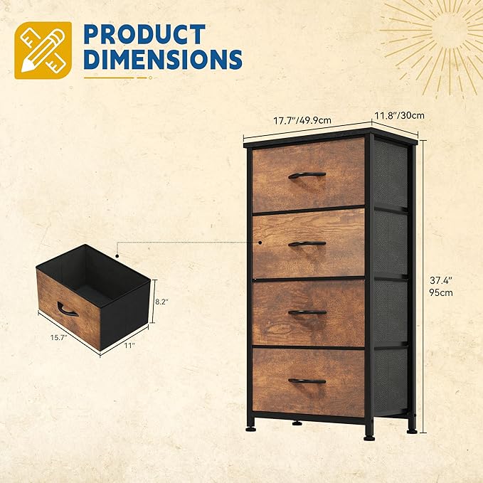 DWVO Dresser with 4 Drawers - Fabric Storage Tower, Organizer Unit for Room, Living Room, Hallway, Closets