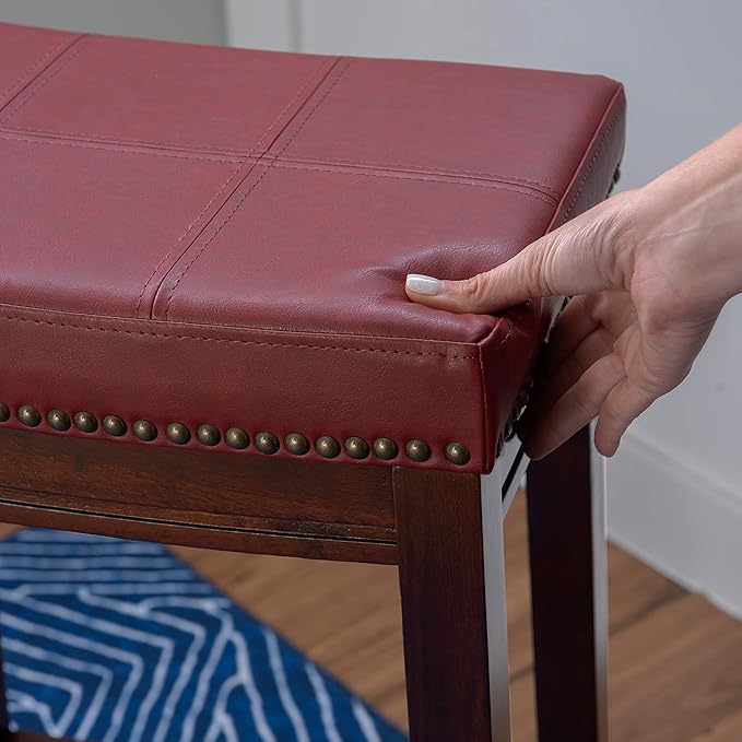 Linon Claridge Bar Stool, 32" x 18.75" x 13", Red