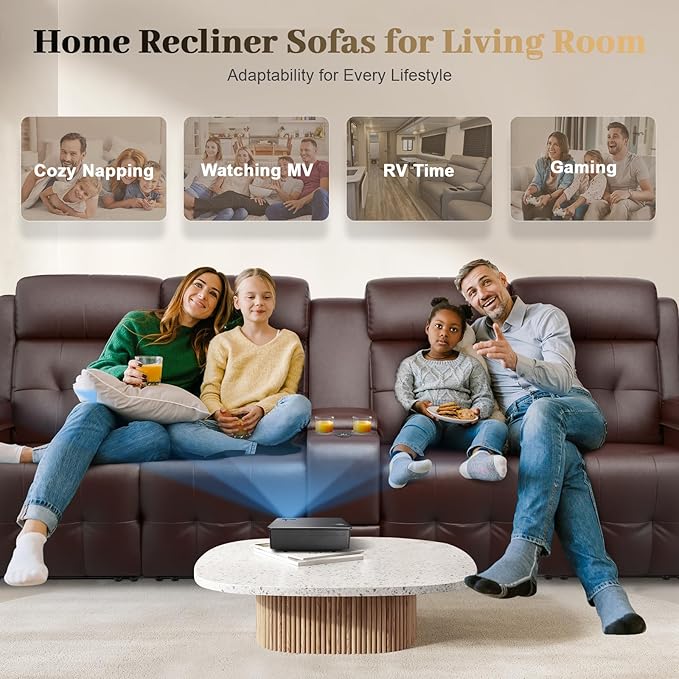 Recliner Sofa, 4 Seater Massage Reclining Loveseat Sofa Sets, 2 Single Power Recliner Chairs Heat & Massage, Heavy Weight Capacity, RV Clearance Love Seat Couch with Console, USB, Type C Port