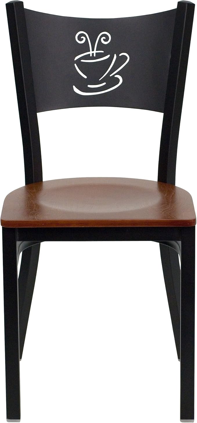 Flash Furniture 4 Pk. HERCULES Series Black Coffee Back Metal Restaurant Chair - Cherry Wood Seat