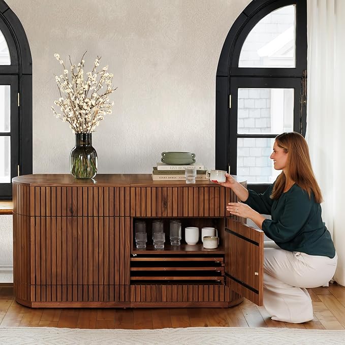 Transformer Table - Solid Wood Extendable Round Dining Table Set, Expandable Dining Table, Elegant and Functional Design, Perfect for Dining Room, Royal Brown (Table + Sideboard)
