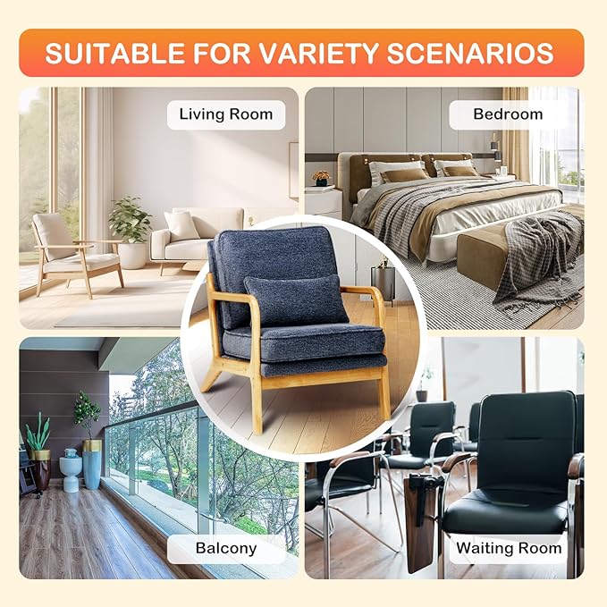 Modern Accent Chair Set of 2 with Lumbar Pillow, Relaxing Mid Century Chair Armchair with Solid Wood Frame & Soft Cushion, Reading Leisure Armchair for Living Room, Blue