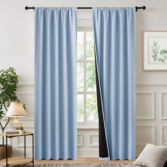 NICETOWN Vintage Blue 2 Panels Blackout Curtains 52 x 84 Inch, Energy Smart & Noise Blocking Out Drapes for Baby Room Window, Thermal Insulated Lined Window Dressing, Rod Pocket Black Lined
