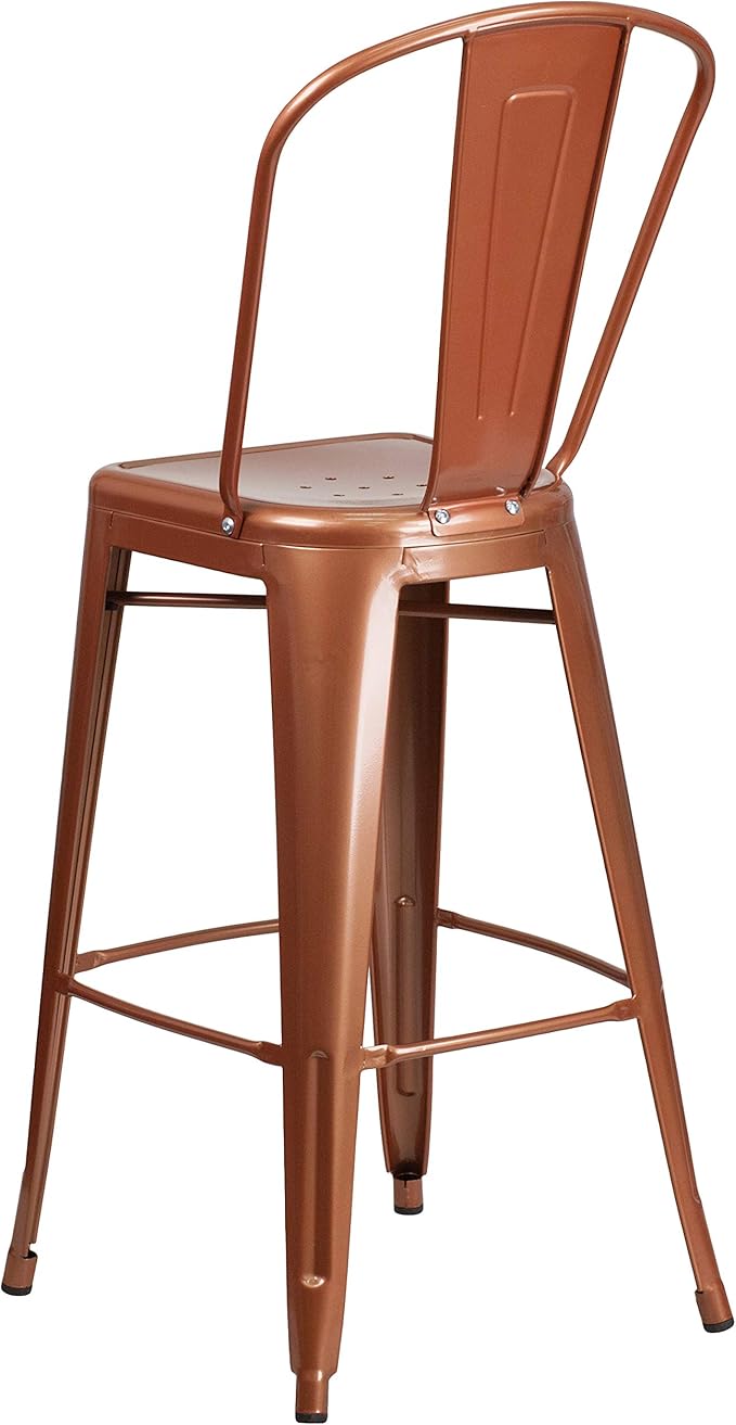Flash Furniture Blake Commercial Grade 4 Pack 30" High Copper Metal Indoor-Outdoor Barstool with Back