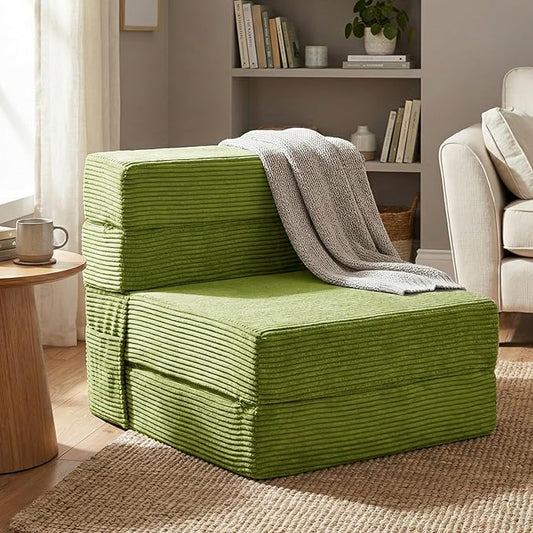 JKMAX Single Size Folding Sofa Bed - 4 in 1 Convertible Sleeper Chair - High Density Memory Foam Futon Couch - Foldable Bed for Living Room Bedroom (Green)