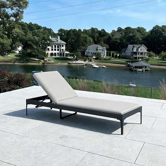 PURPLE LEAF 1 Piece Outdoor Chaise Lounge Aluminum Adjustable Patio Lounger Chair with Cushion Reclining Beach Daybed for Poolside Balcony Deck Backyard, Dark Grey