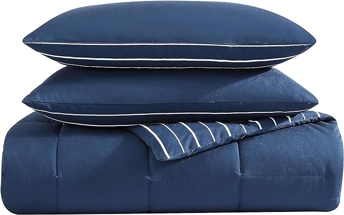 Nautica - Twin Comforter Set, Peached Microfiber Bedding with Matching Sham, Lightweight for Year Round Use, Dorm Essentials, Oeko-Tex Certified (Longdale Solid Navy)