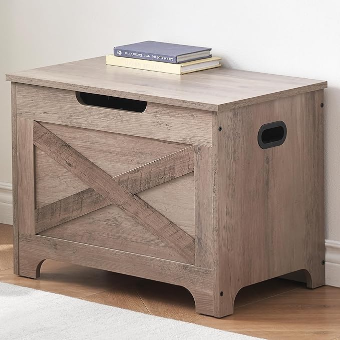 GarveeHome 23.6 in Storage Chest, Wooden Storage Bench with Safety Hinge, Easy Assembly, Large Shoe Bench for Entryway, Living Room, Bedroom