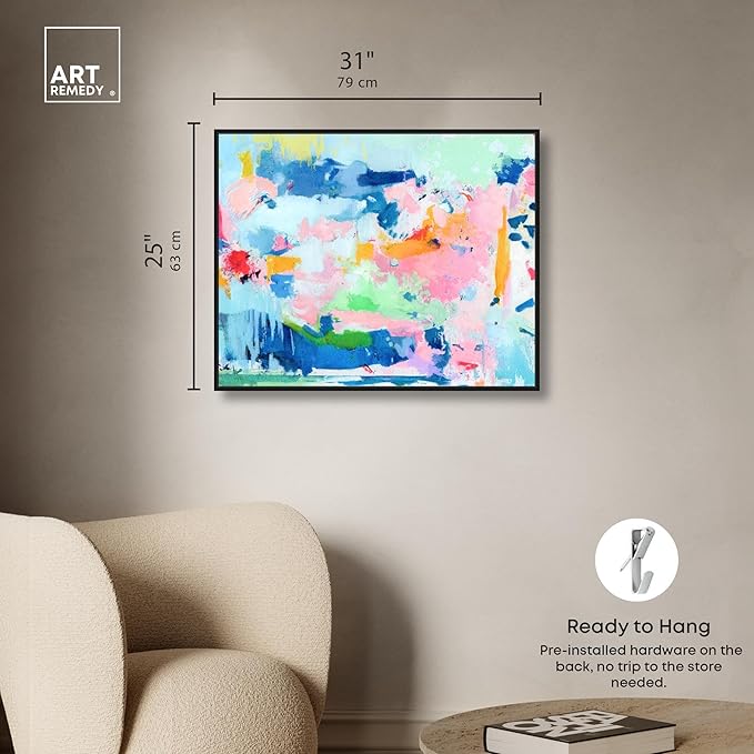 Art Remedy Peaceful Haven Canvas Bright Colorful Abstract Wall Art, Black Frame, 30" x 24"