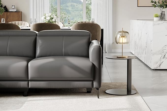 Valencia Andria 99.5" Reclining Leather Sectional Sofa, Reclining Couch with Left Hand Chaise | Italian Nappa 11000 Top Grain Leather | Power Reclining Seat with Adjustable Headrests - Cloudy Grey