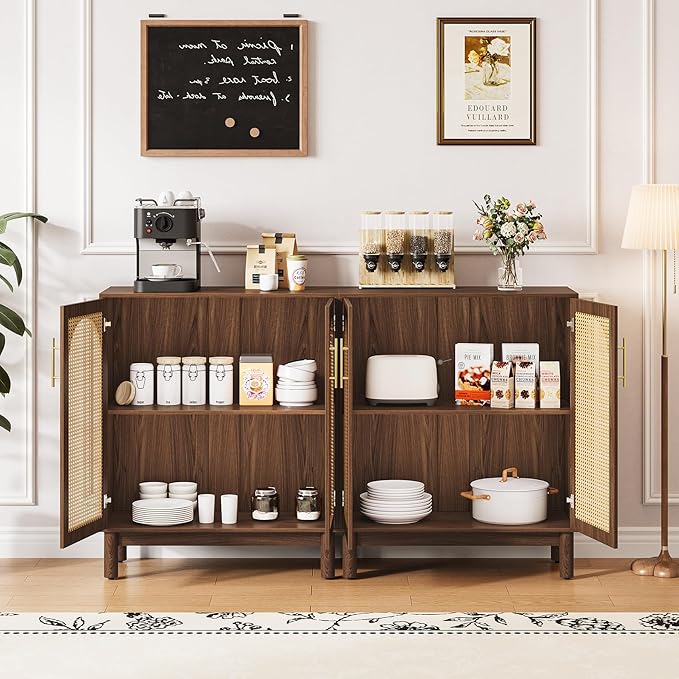 LITTLE TREE Modern Buffet Cabinet with Storage, Set of 2, 59 Inch Kitchen Sideboard Cabinet with 4 Doors, Coffee Bar Cabinet for Dining Room, Living Room