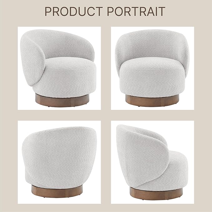 Swivel Accent Chair Round Barrel Armchair Upholstered Performance Fabric for Living Room Bedroom Waitingroom,1 Box,Light Grey