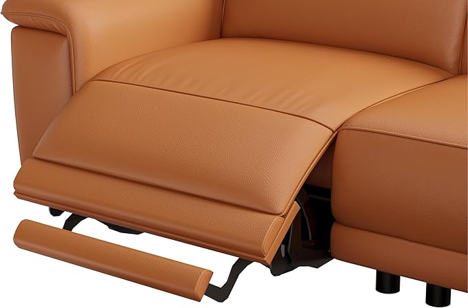 Valencia Pista Full Leather Right Chaise Sofa 112.5" | Italian Nappa Leather Modern Cloud Couch for Living Room/Apartment Furniture | Power Recliner, Ultimate Comfort, Cognac