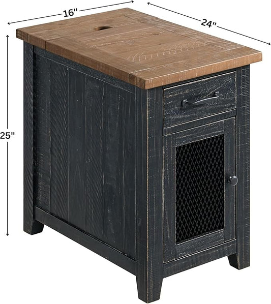Martin Svensson Home Solid Wood Black and Driftwood Rustic Chairside End Table with Power and Storage