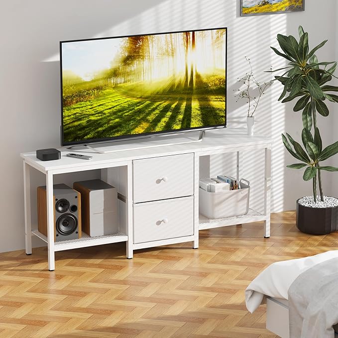 TV Stand Suitable for TVs up to 55 Inches, Entertainment Center with Storage Drawers and Shelves, Media Console Table for Living Room and Bedroom (White)