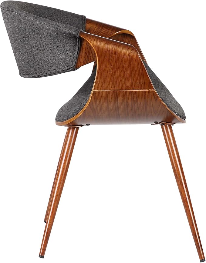 Armen Living Butterfly Mid-Century Dining Chair in Walnut Finish and Charcoal Fabric