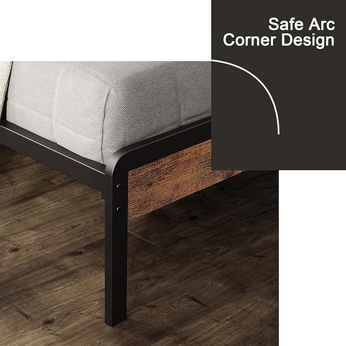 LIKIMIO King Size Bed Frame, Platform Bed with 2-Tier Storage Headboard, Solid and Stable, Noise Free, No Box Spring Needed, Easy Assembly, Vintage Brown