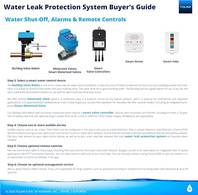 YoLink Water Leak Sensor 3-Pack, LoRa Up to 1/4 Mile Open-Air Range Smart Water Leak & Flood Detector, SMS/Text, Email & Push Notifications, w/Alexa, IFTTT, Home Assistant - YoLink Hub Required