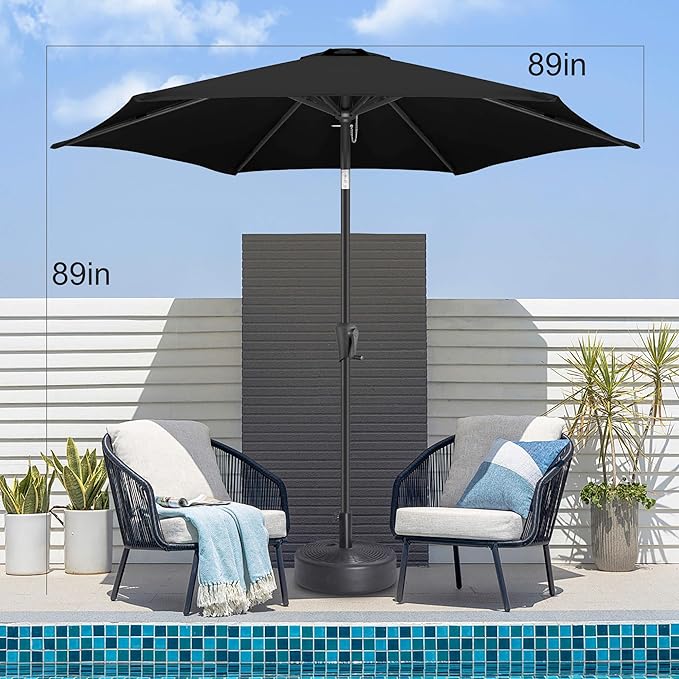 7.5FT Outdoor Patio Umbrella - Table Umbrella Waterprool UV Protection, Sombrillas de Patio with Push Button Tilt, Sun Umbrella for Pool, Porch, Garden, Deck, Backyard (Black)