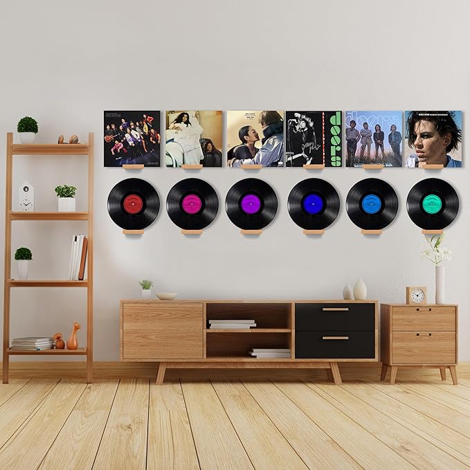Wood Vinyl Record Shelf Wall Mount, Small Wall Record Holder Display Shelf, Vinyl Record Shelves Record Album Display Holder (12, Wood Color)