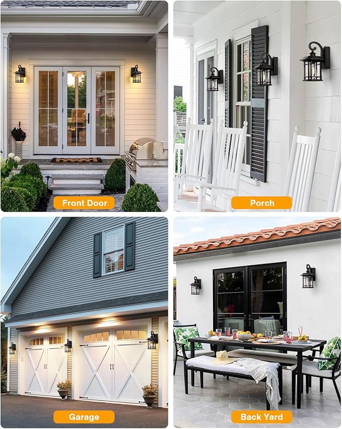 VIANIS Exterior Lighting Fixtures Dusk to Dawn, 2 Pack Outdoor Light Fixture, Oil Rubbed Bronze Porch Lights with Seed Tempered Glass, Outside Lights for House, Garage, Doorway, Patio