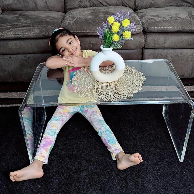 HOMCOM 0.6" Thick Acrylic Coffee Table, 32" Long Rectangle Waterfall Coffee Table, Clear
