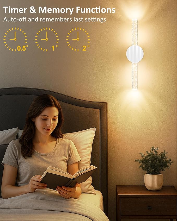 White Rechargeable Wall Sconces Set of 2, White Battery Operated Wall Sconce Set with Remote & Touch, Wireless Wall Sconces Set of Two for Bathroom Bedroom Living Room Decor