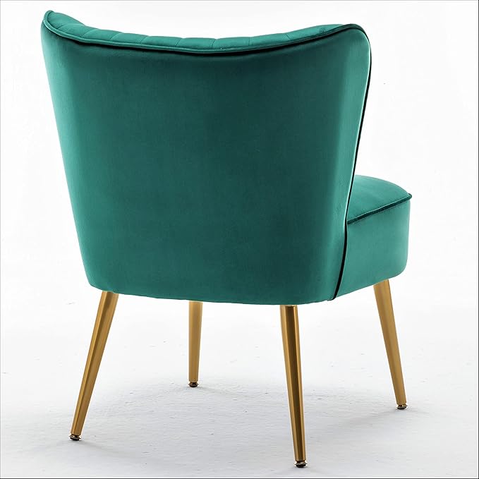 Modern Velvet Accent Chair for Living Room, Bedroom, or Entryway, Stylish and Comfortable Armless Design with Metal Legs, Green