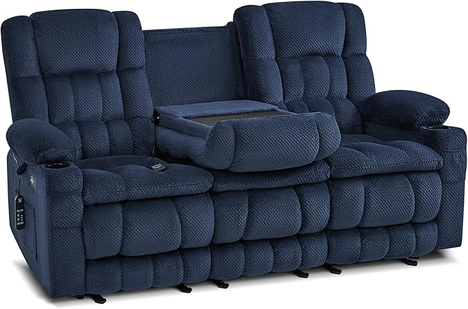 MCombo 80.7" W 3 Seater Power Reclining Sofa with Heat and Vibration Massage, Zero Gravity Recliner Sofa Couch with Drop Down Table for Living Room, Fabric 6316M10