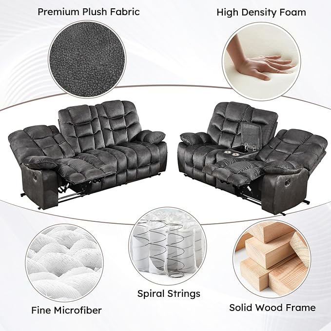 HAOMARKETS Power Recliner Chair with Massage and Heat, 41" Wide Electric Reclining Chairs with USB Port, Breathable Fabric Overstuffed Reclining Sofa for Living Room,Grey