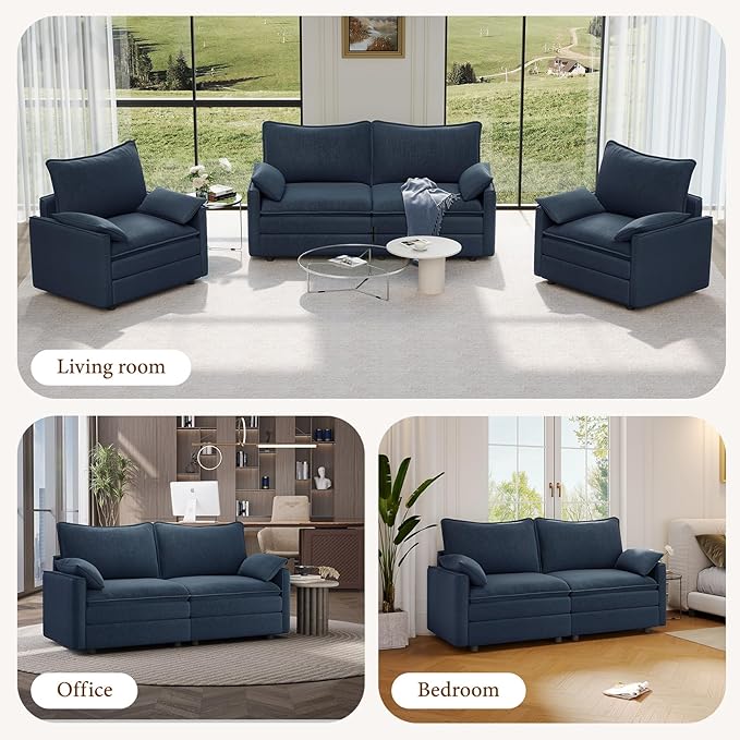 Vesgantti 74" Loveseat Sofa for Living Room, Comfy Cloud Couch Deep Seat Chenille Modern 2 Seater Small Sofa with Armrest Pillow, Easy Assembly for Small Spaces, Blue | Sink-in Comfort, Height Adjustable, Easy Rearrangement, Extra-deep Ottoman, Solid W...