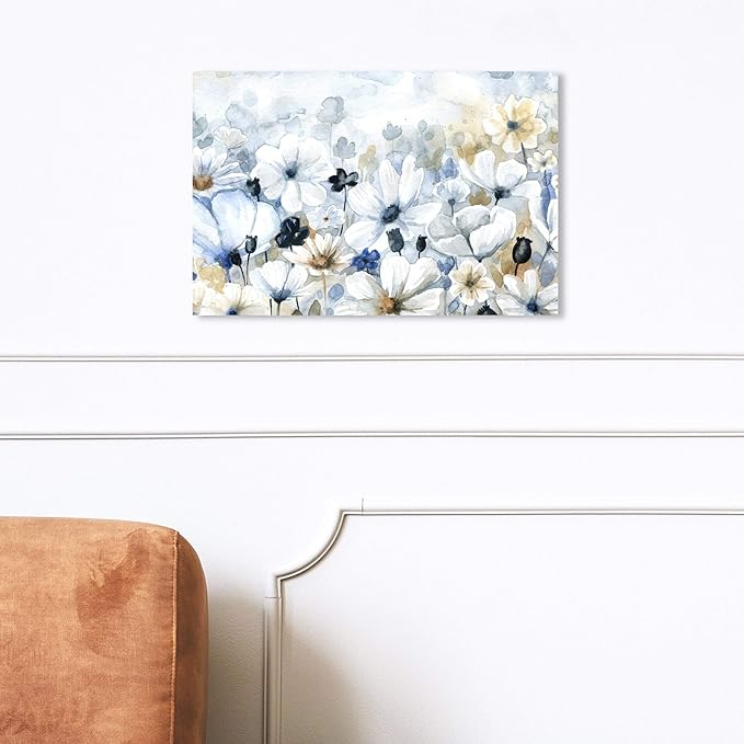 The Oliver Gal Artist Co. Floral and Botanical Wall Art Canvas Prints 'Fields Flowers Home Décor, 24" x 16", Blue, White