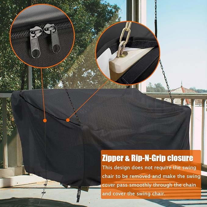 Porch Swing Cover Waterproof Outdoor Hanging Swing Cover Tear resistant All WeatherProof Patio Furniture Covers (Black, 85x45x(32-24)inch) (63x28x(32-24)Inch)