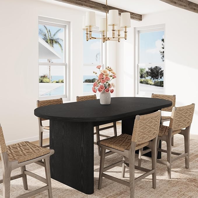 GarveeHome Oval Dining Table for 6-8 People, Long Large Kitchen Table with Thick Sturdy Wooden Base, Farmhouse Dining Room Table for for Kitchen, Living Room, Office (63" Long,Black)
