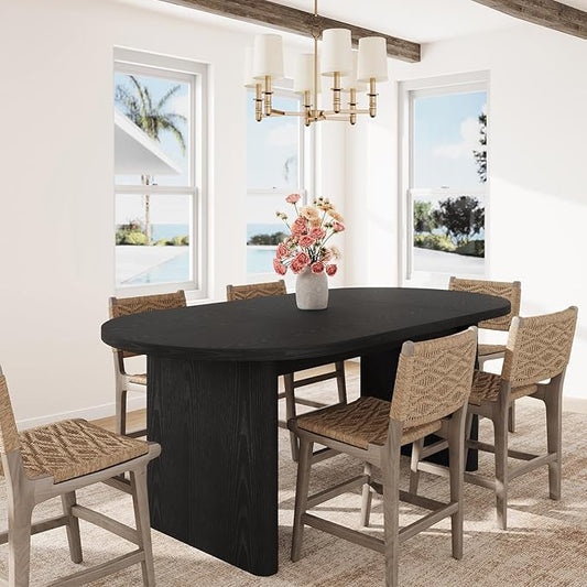 GarveeHome Oval Dining Table for 6-8 People, Long Large Kitchen Table with Thick Sturdy Wooden Base, Farmhouse Dining Room Table for for Kitchen, Living Room, Office (63" Long,Black)