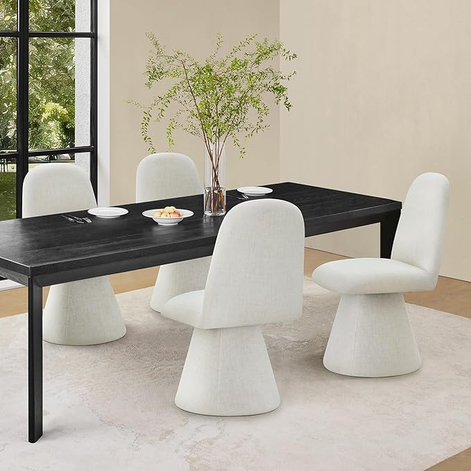 Swivel Dining Chairs Set of 1, Modern Upholstered Dining Chair Mid Century Kitchen Chairs with Wave Shaped High Back, 360 Degree Rotating Vanity Chair for Dining Room, Bedroom, Farmhouse, Beige