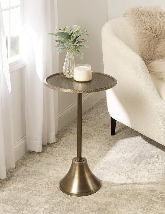 Kate and Laurel Sanzo Modern Round Pedestal Side Table, 15 x 15 x 24, Gold, Decorative End Table with Hammered Tabletop for Use as a Bedroom Nightstand or Living Room Accent