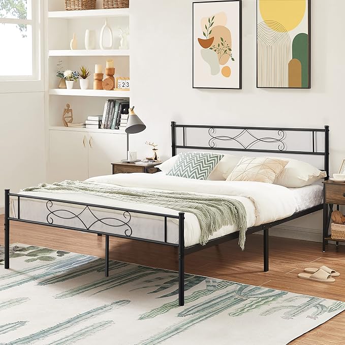 VECELO Full Size Metal Platform Bed Frame with Headboard/Steel Slat Support/No Box Spring Needed/Easy Assembly