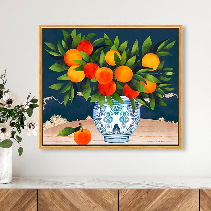 The Oliver Gal Artist Co. Food and Cuisine Wall Art Framed Canvas Prints 'Fruits and Porcelain' Fruits