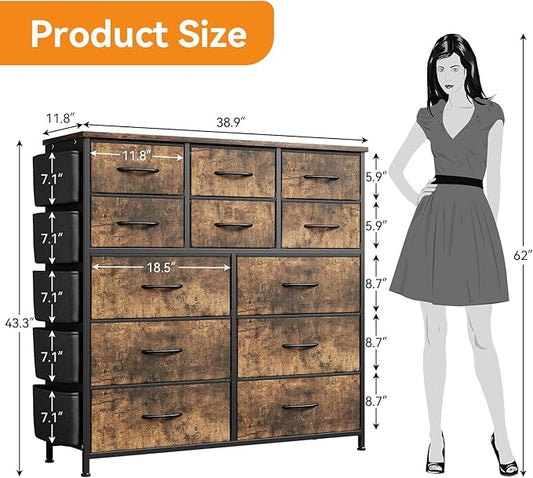 GarveeHome 12 Drawer Dresser for Bedroom, Fabric Dressers & Chests of Drawers with Side Pockets, Chest of Drawers for Closet, Living Room, Closet, Hallway