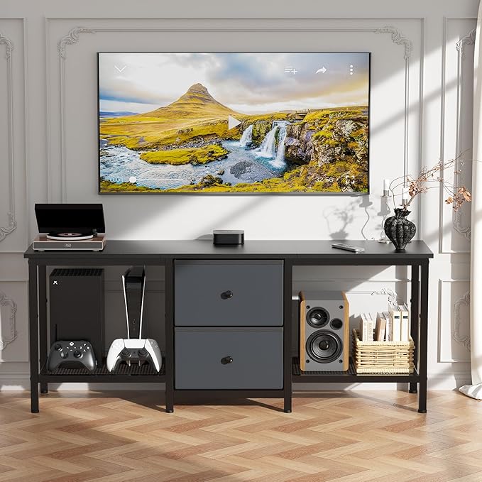 TV Stand Suitable for TVs up to 55 Inches, Entertainment Center with Storage Drawers and Shelves, Media Console Table for Living Room and Bedroom (Black)