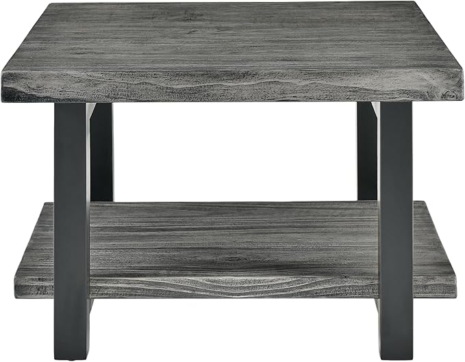Alaterre Furniture Pomona Living Room Collection – 27 Inch Square Solid Wood Coffee Table with Metal Legs – Modern Rustic Industrial Small Space Table (Slate Grey)