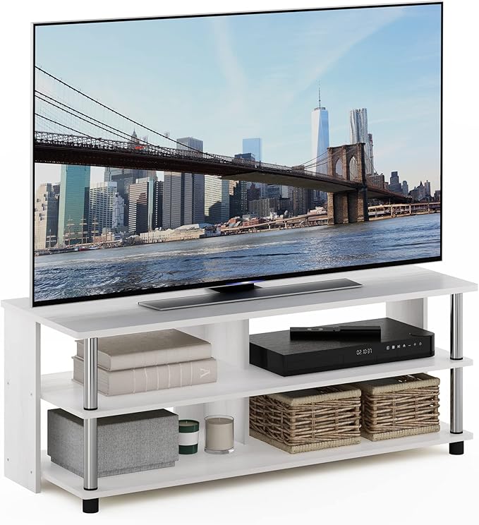 Furinno Sully 3-Tier Stand for TV up to 48 Inch, White Oak/Chrome