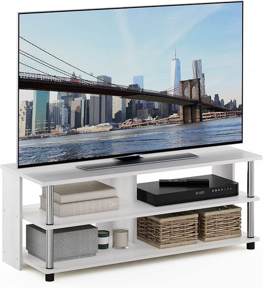 Furinno Sully 3-Tier Stand for TV up to 48 Inch, White Oak/Chrome
