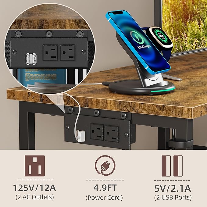GYIIYUO LED TV Stand for 65 60 55 Inch TV, Entertainment Center with Power Outlet and Fabric Drawers, Industrial TV Console Table for Living Room Bedroom, 55" Rustic Brown