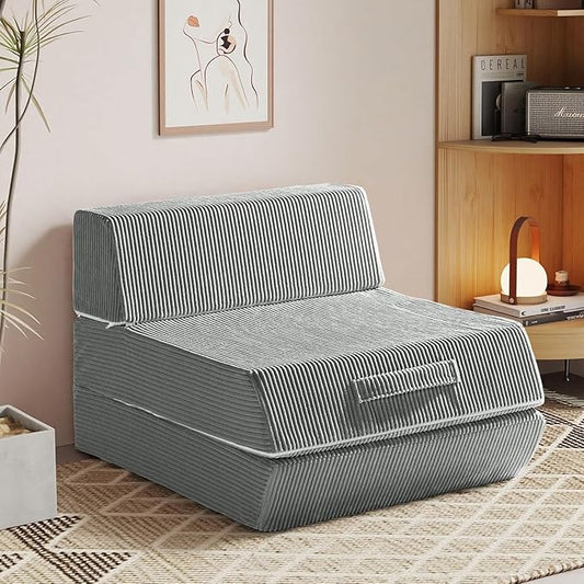Trenda Folding Sofa Bed, 16lbs Convertible Sleeper Chair with Removable Back Pillow & Handle, Washable Cover Solid Foam Fold Out Chair Bed for Living Room, Apartment, Guest, Single, Light Grey