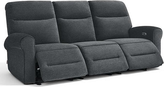 MCombo 87.8" Wall Hugger Power Reclining Sofa, 3-Seat Triple Recliner Couch with USB Ports, Rolled Arm Space Saving Recliner Sofa for Living Rooms Apartments RV, Fabric PR635M5 (Dark Grey) | 1.4" Wall Clearance